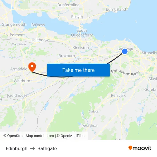 Edinburgh to Bathgate map