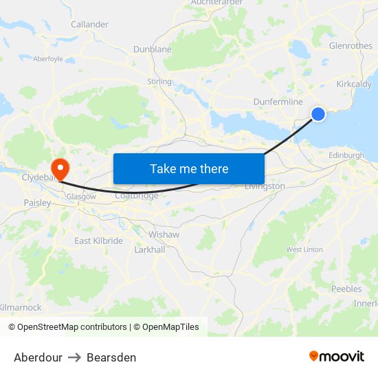 Aberdour to Bearsden map