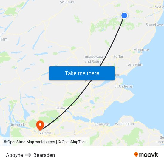 Aboyne to Bearsden map