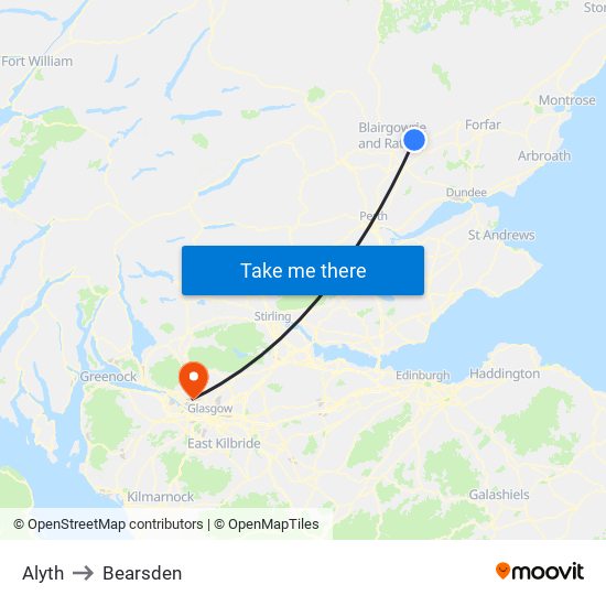 Alyth to Bearsden map