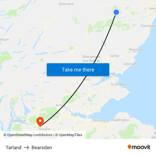 Tarland to Bearsden map