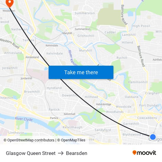 Glasgow Queen Street to Bearsden map