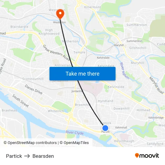 Partick to Bearsden map