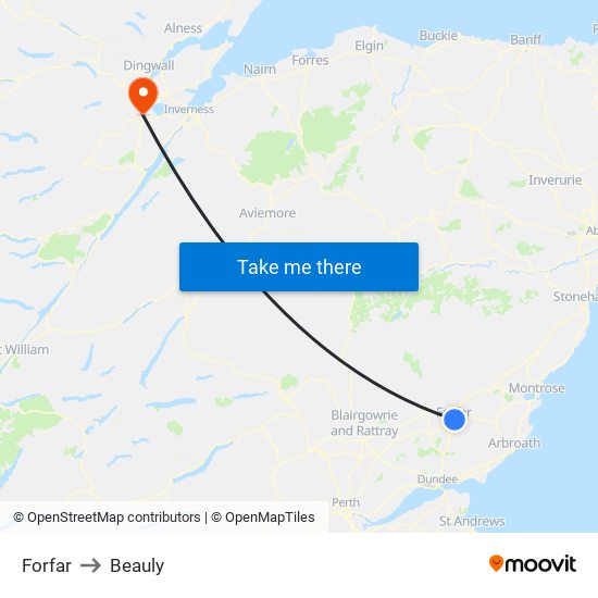 Forfar to Beauly map