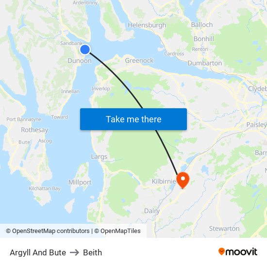 Argyll And Bute to Beith map