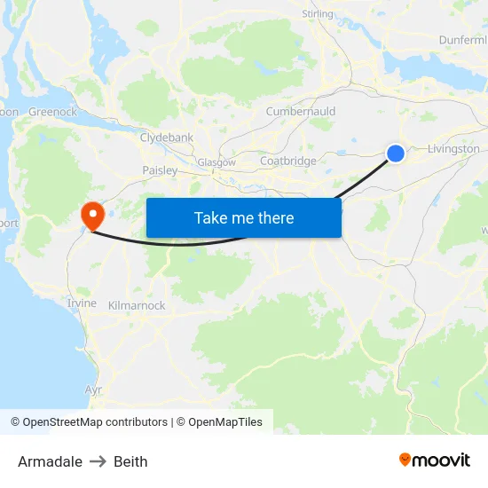 Armadale to Beith map