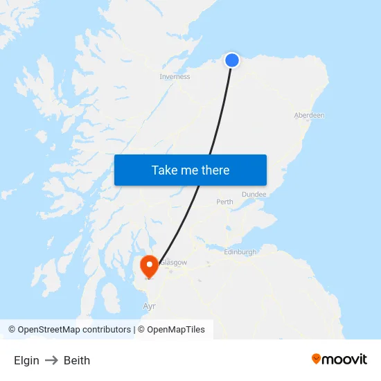Elgin to Beith map