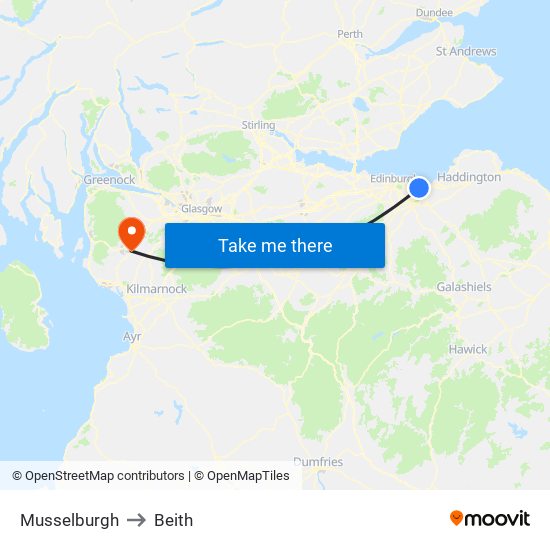 Musselburgh to Beith map