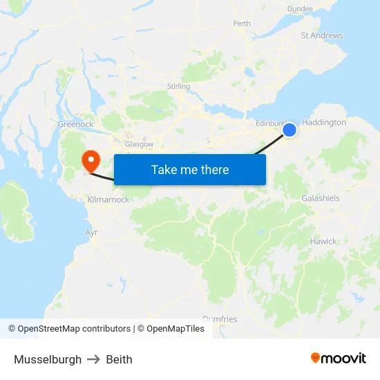 Musselburgh to Beith map