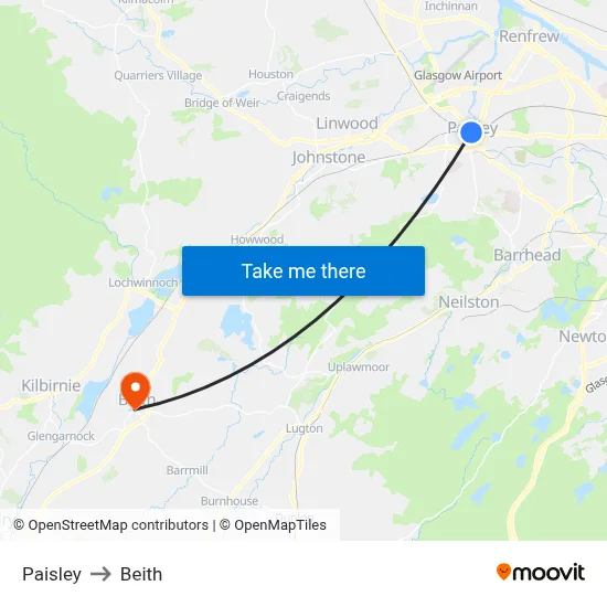 Paisley to Beith map