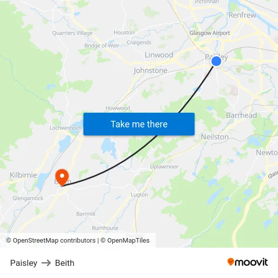 Paisley to Beith map