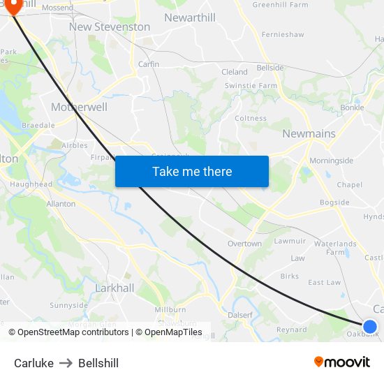 Carluke to Bellshill map