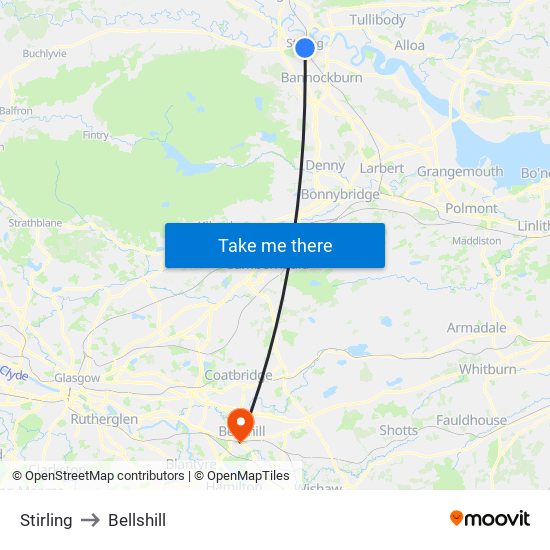 Stirling to Bellshill map