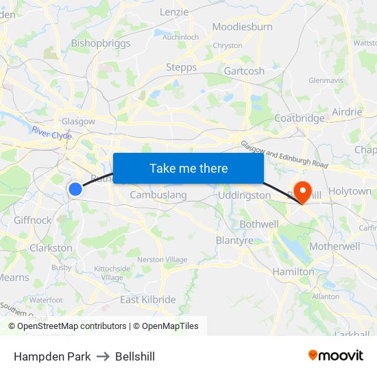 Hampden Park to Bellshill map