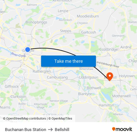 Buchanan Bus Station to Bellshill map