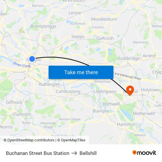 Buchanan Street Bus Station to Bellshill map