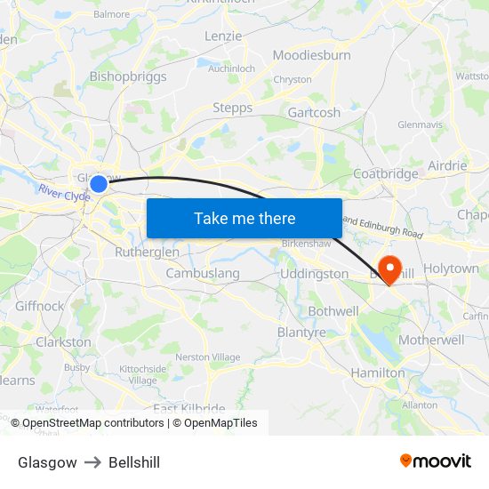 Glasgow to Bellshill map