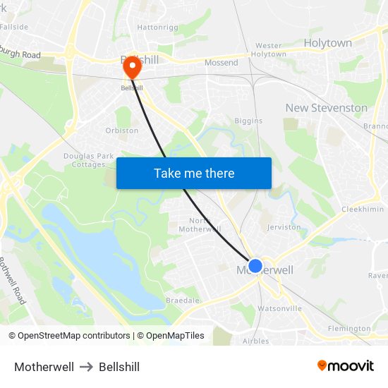 Motherwell to Bellshill map