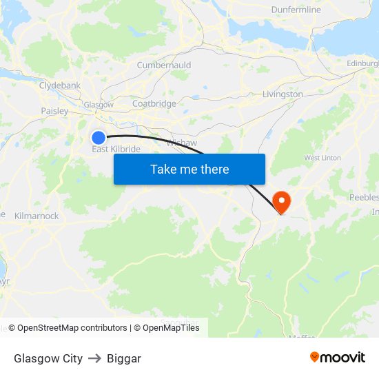 Glasgow City to Biggar map