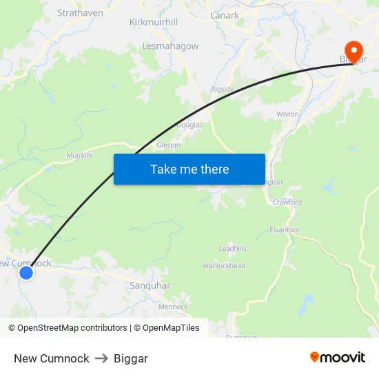 New Cumnock to Biggar map