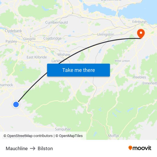 Mauchline to Bilston map