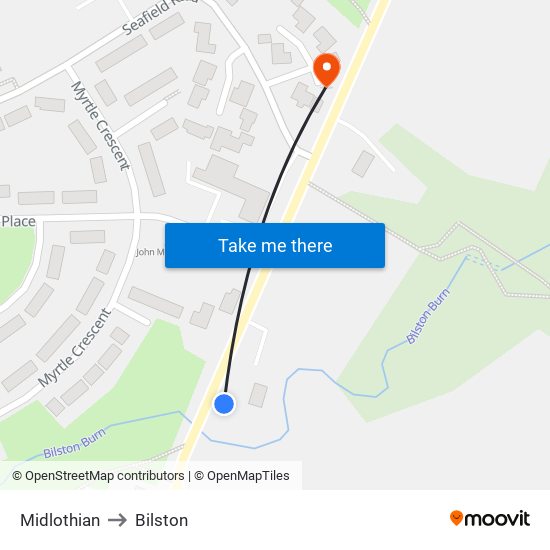 Midlothian to Bilston map