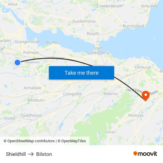 Shieldhill to Bilston map