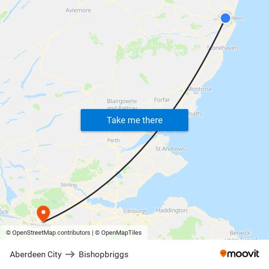 Aberdeen City to Bishopbriggs map