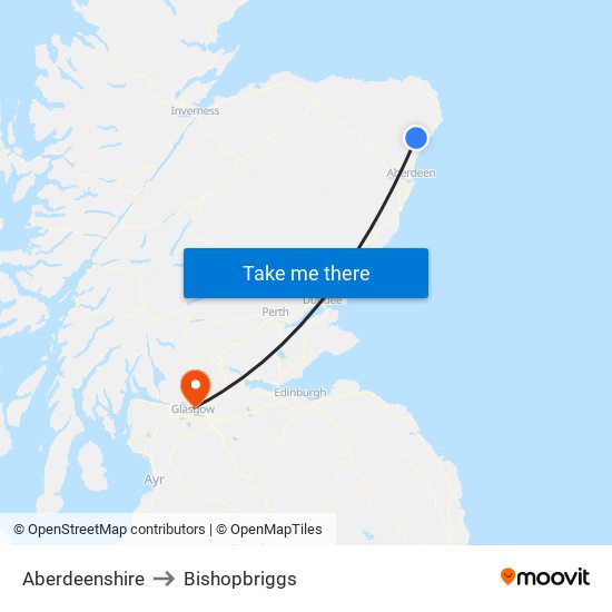 Aberdeenshire to Bishopbriggs map