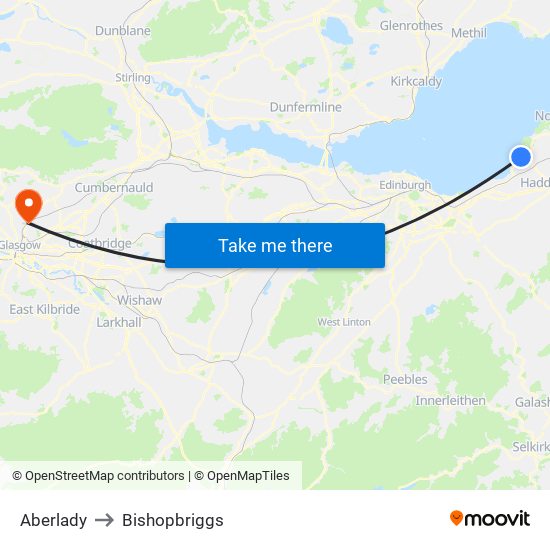 Aberlady to Bishopbriggs map