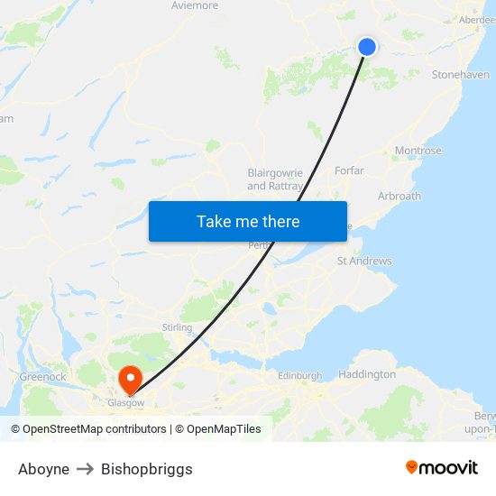 Aboyne to Bishopbriggs map