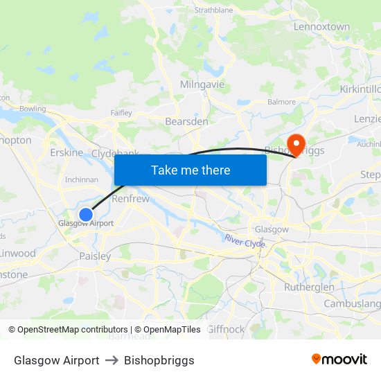 Glasgow Airport to Bishopbriggs map