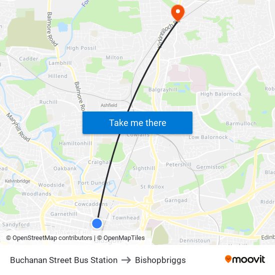 Buchanan Street Bus Station to Bishopbriggs map