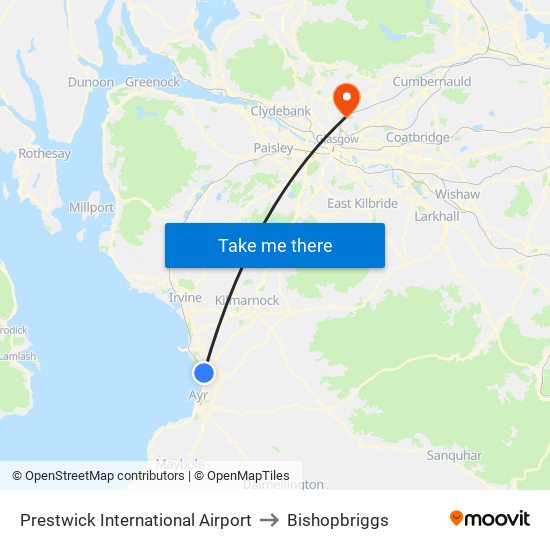 Prestwick International Airport to Bishopbriggs map