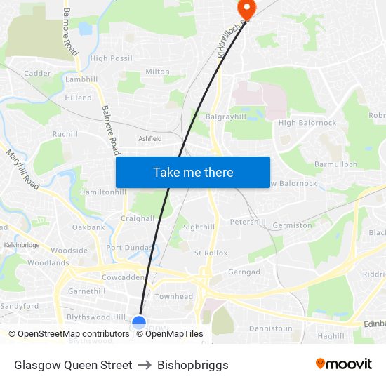 Glasgow Queen Street to Bishopbriggs map