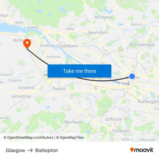 Glasgow to Bishopton map