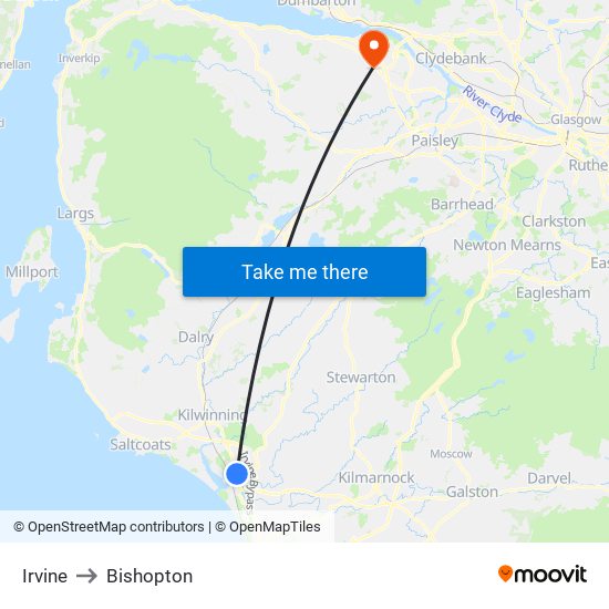 Irvine to Bishopton map