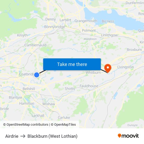 Airdrie to Blackburn (West Lothian) map