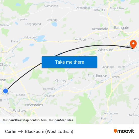 Carfin to Blackburn (West Lothian) map