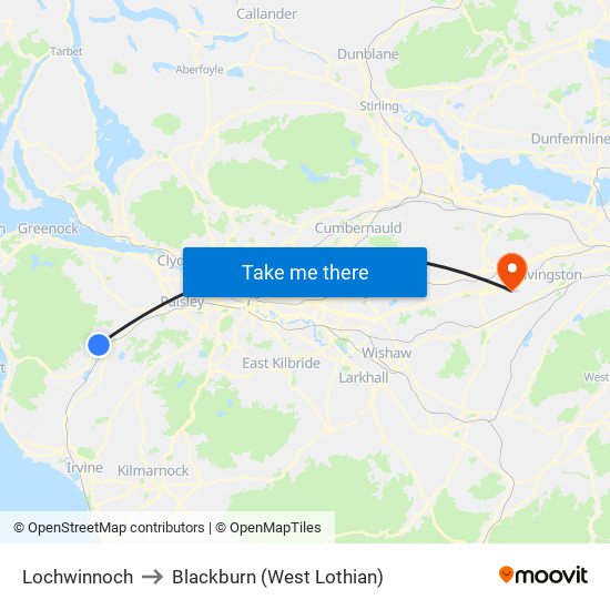 Lochwinnoch to Blackburn (West Lothian) map