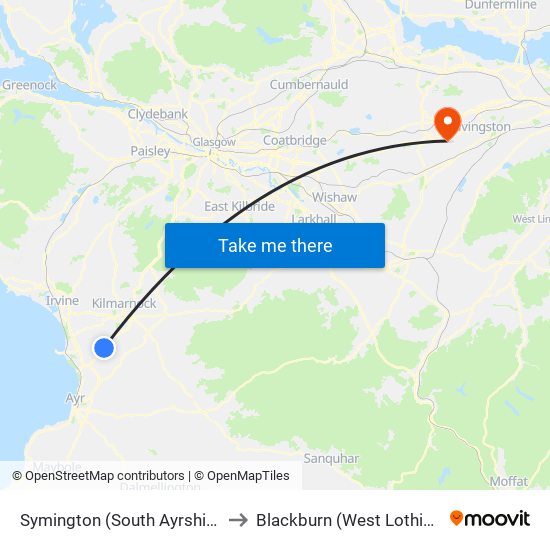 Symington (South Ayrshire) to Blackburn (West Lothian) map