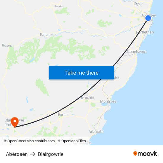 Aberdeen to Blairgowrie map