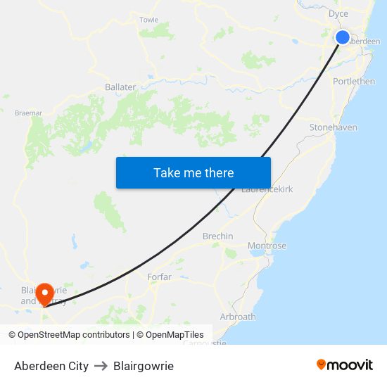 Aberdeen City to Blairgowrie map