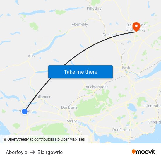 Aberfoyle to Blairgowrie map