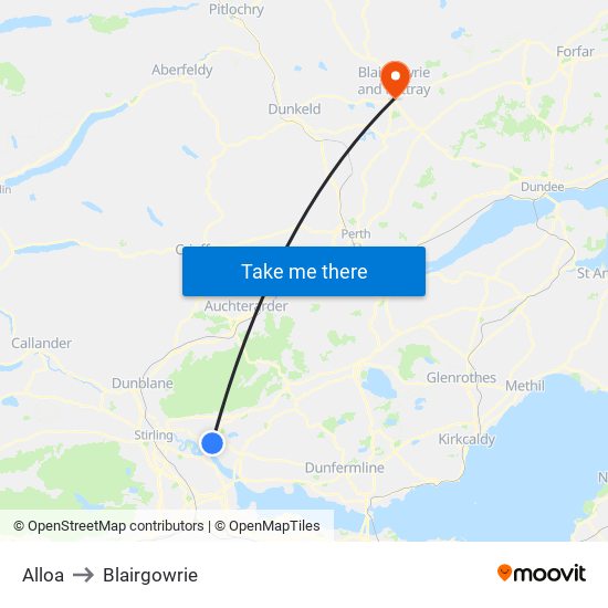Alloa to Blairgowrie map
