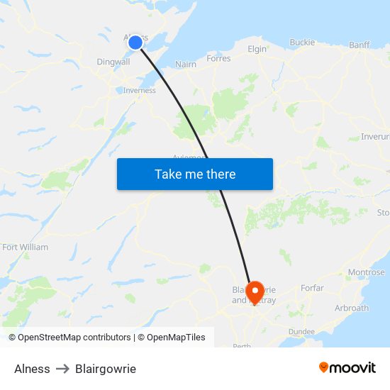 Alness to Blairgowrie map