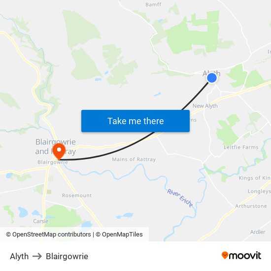 Alyth to Blairgowrie map
