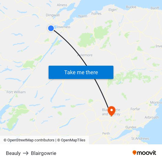 Beauly to Blairgowrie map