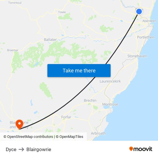 Dyce to Blairgowrie map