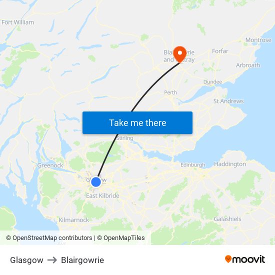 Glasgow to Blairgowrie map